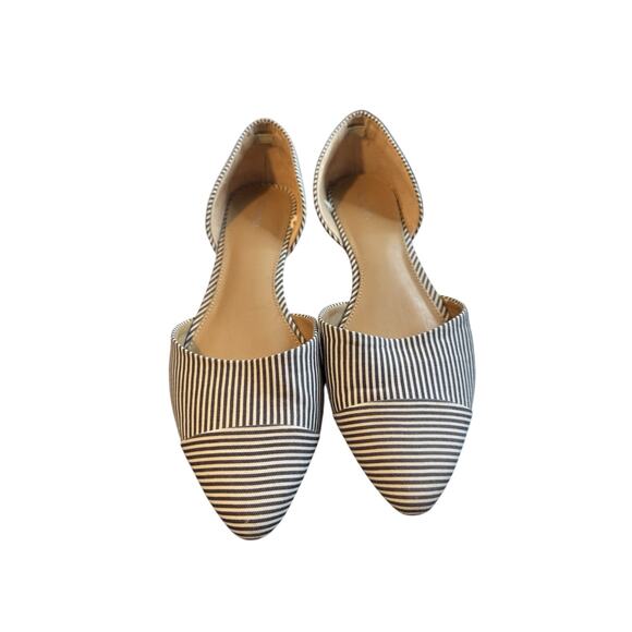 Merona Poppy D'orsay Blue White Pinstripe Pointy Toe Ballet Flats SZ 10 Shoes - Picture 2 of 5